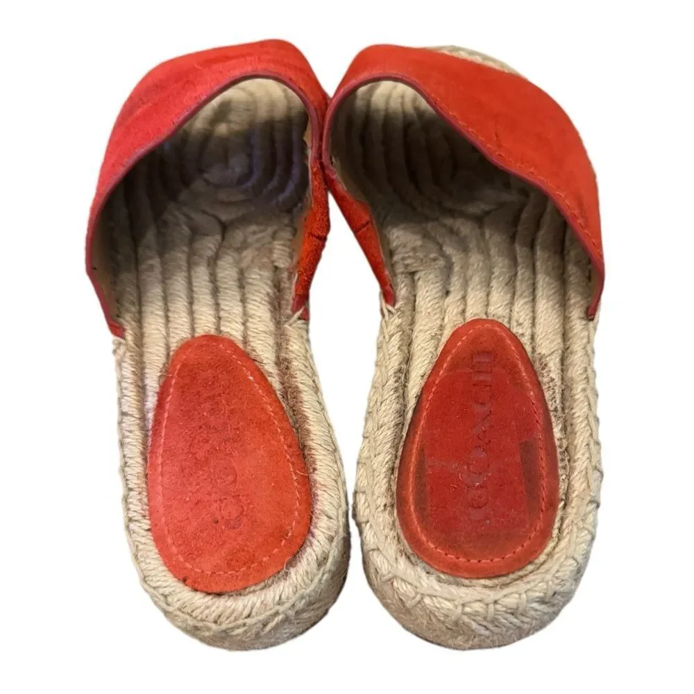 Coach Women's Claudia Coral Red Suede Leather Slide Espadrille Sandals 7.5